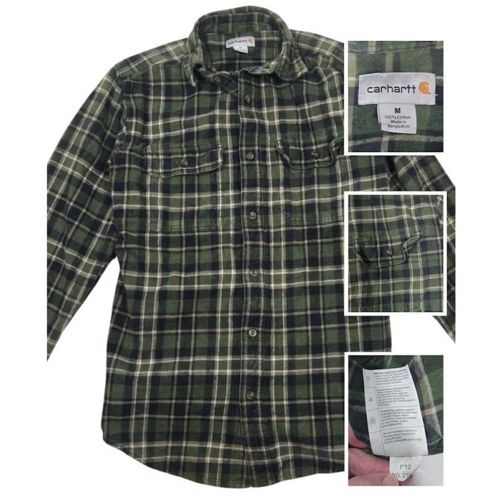 Carhartt Hubbard Heavyweight Flannel Shirt Mens M Green Plaid Workwear 100122